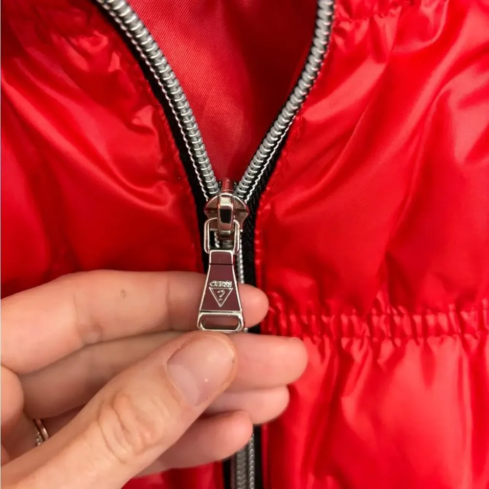 Guess Y2K Bright Pop of Red Down-Filled Puffer Coat - Size M